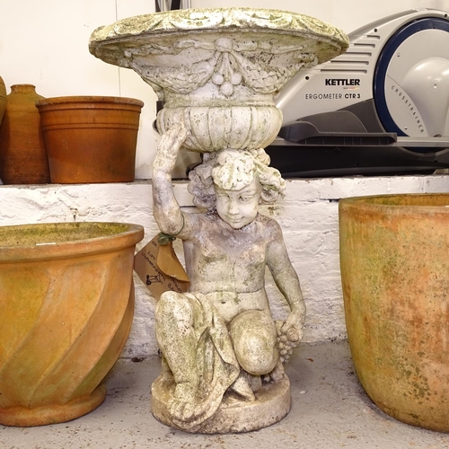 2519 - A weathered vintage Italian cherub putti urn planter, produced from reconstituted marble , height 87... 