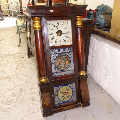 2524 - An Antique American kitchen wall clock, with 2-train movement and glass panelled door