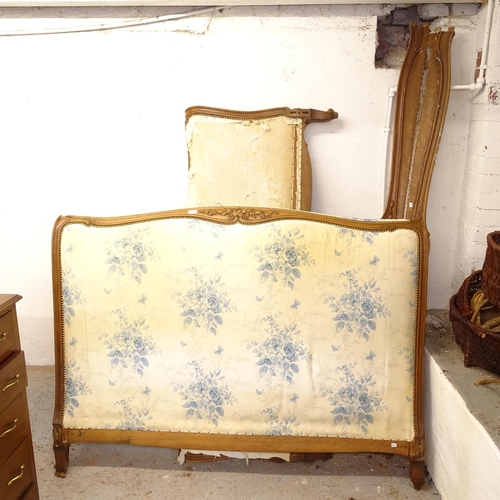 2545 - A French carved beech-framed and upholstered 5' bed (for re-upholstery)