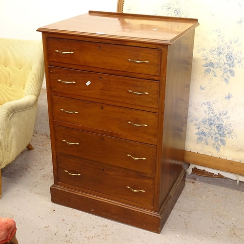 2546 - A narrow mahogany chest of 5 short drawers, W65cm, H98cm, D49cm