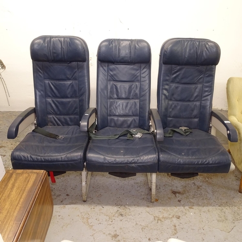 2548 - A row of 3 upholstered aircraft seats, L156cm