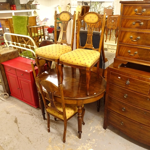 2589 - A Victorian oval walnut dining table, with shell marquetery inlaid decoration, on turned legs, toget... 