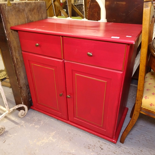 2590 - A painted pine 2-drawer cabinet, with cupboard doors under, W83cm, H78cm, D42cm