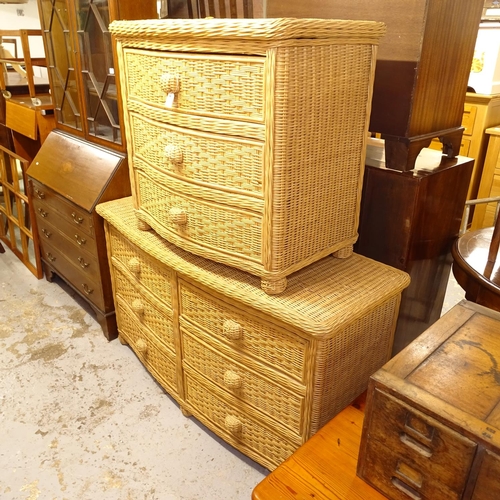 2601 - A wicker serpentine-front 6-drawer chest, and a matching 3-drawer chest