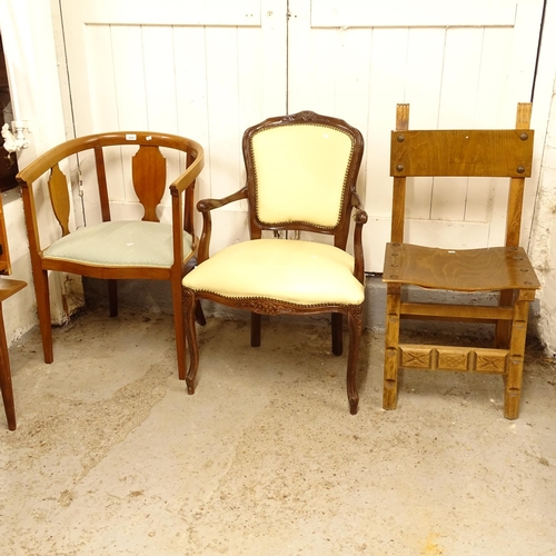 2604 - An Edwardian bow-arm chair, an open-arm bedroom chair, and another (3)