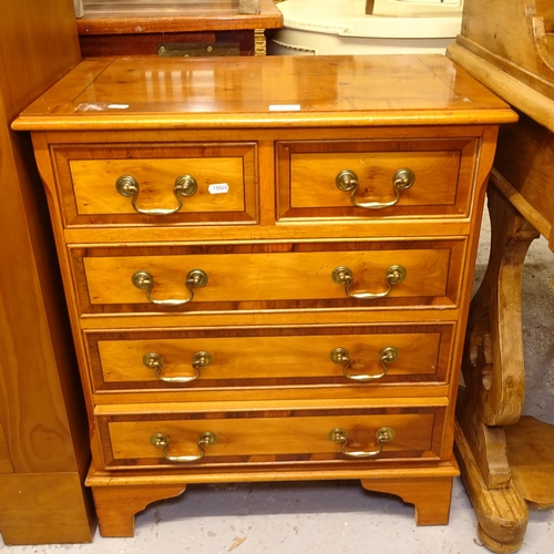 2631 - A reproduction yew wood chest of 3 long and 2 short drawers, H74cm, W62cm, D37cm