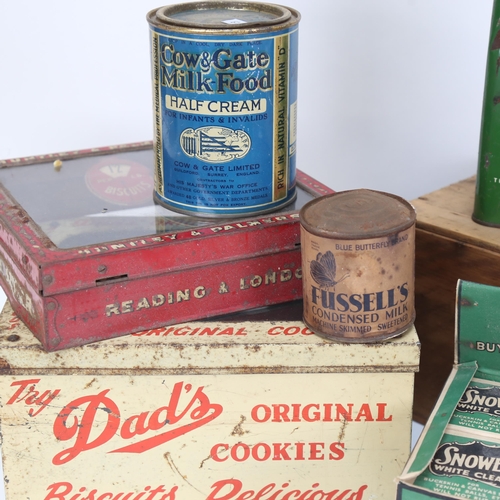 513 - A Vintage shop display tin, advertising Dad's Original Cookies, length 28cm, Huntley & Palmers lid, ... 