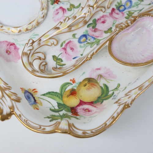 522 - WITHDRAWN:A Victorian porcelain stand, with painted fruit and floral decoration, length 36cm