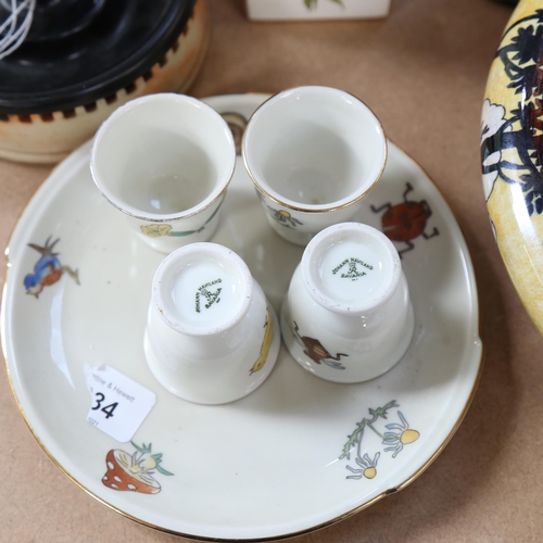 526 - Carlton Ware Rouge Royale dish, 26cm across, desk stand, egg cups, lustre dish etc