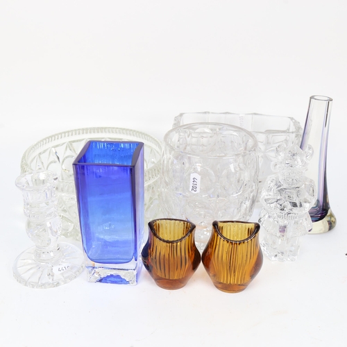 541 - 2 SKLO Czechoslovakian glass vases, tallest 14.5cm, a glass Viking, and other glassware