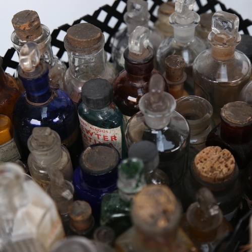 551 - 3 Hastings stoneware bottles, cods bottles, and a collection of small chemist's bottles, jars etc