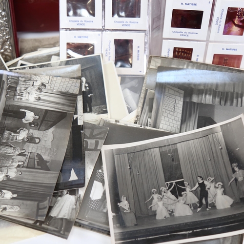 552 - A boxful of photographs, including amateur dramatics, an album, and a plated photo frame