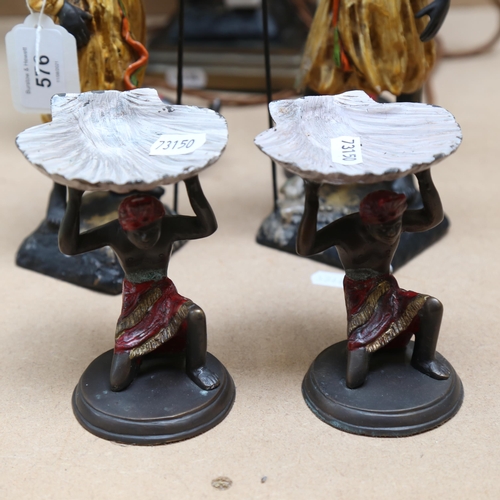 576 - A pair of painted cast-metal Blackamoor candlesticks (A/F), a composition table lamp, height 47cm, a... 