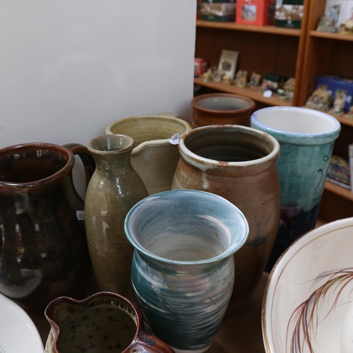 593 - A Gray's Pottery vase, height 23.5cm, Aylesford Pottery jug, a floral design dish and jug etc