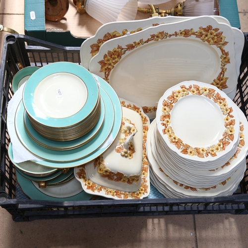 613 - 2 boxfuls of china, including Doulton Larchmont, Spode Royal Jasmine, and Crown Ducal dinner service