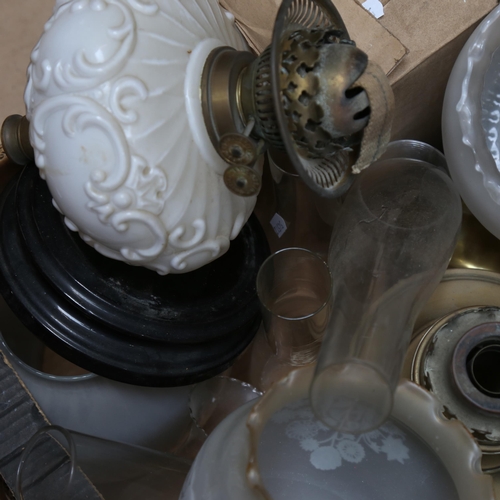 623 - Oil lamp shades, chimneys, and related items