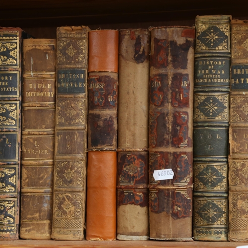 636 - A shelf of Antique books, including History of the United States, History of the War, Alexander Duma... 