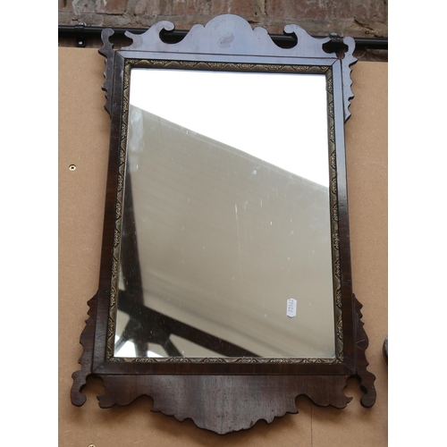 702 - Antique wall mirror with carved mahogany frame, and a hardwood framed wall mirror with shell motif, ... 