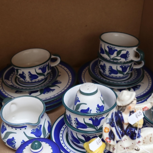 703 - A Staffordshire group, a Staffordshire desk sander, and Art pottery painted tea set