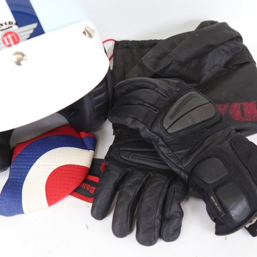 732 - A Davida motorcyclists crash helmet, size XL, together with goggles, gloves, mask and carrying bag