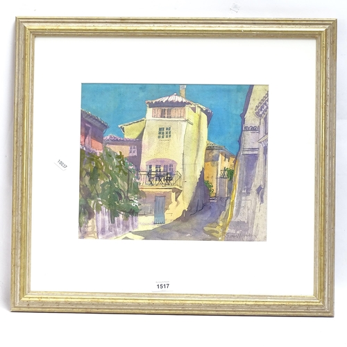 1517 - Jenny Wheatley, watercolour, back street, St Siffret, signed, 26cm x 32cm, framed