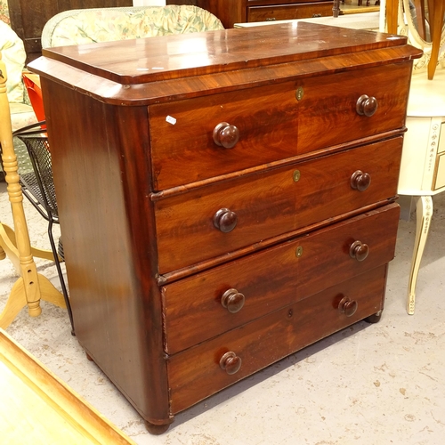 2621 - A Victorian mahogany chest of 4 long drawers, W102cm, H97cm, D52cm