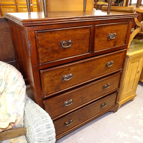 2650 - A large hardwood chest of 2 short and 3 long drawers, with bracket feet, W105cm, H119cm, D55cm