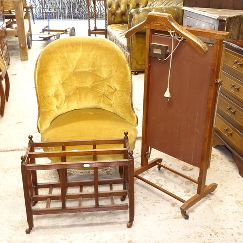 2654 - A small Victorian upholstered nursing chair, a Canterbury, and a trouser press