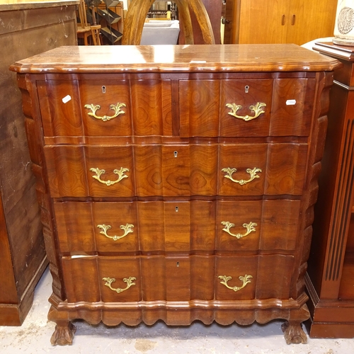 2668 - A mahogany chest of 2 short and 3 long drawers, with scalloped drawer fronts, on claw and ball feet,... 