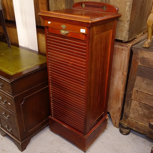 2675 - An Edwardian mahogany tambour-front filing cabinet, W50cm, H130cm, D43cm (no key)