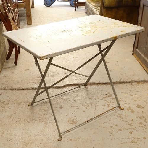 2688 - A cast-iron rectangular grey-painted folding cafe table, W94cm, H71cm, D60cm