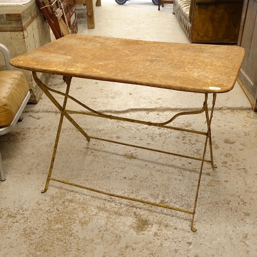 2689 - A cast-iron rectangular yellow-painted folding cafe table, W94cm, H71cm, D60cm