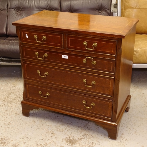 2692 - A reproduction mahogany satinwood-strung 5-drawer chest, W75cm, H74cm, D43cm