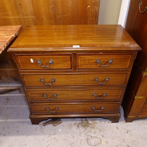 2695 - A reproduction mahogany 5-drawer chest on bracket feet, W76cm, H74cm, D41cm