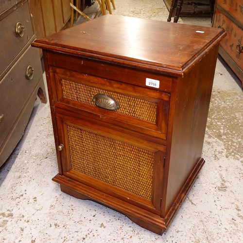 2708 - A small hardwood bedside cabinet with single drawer, W48cm, H62cm, D41cm