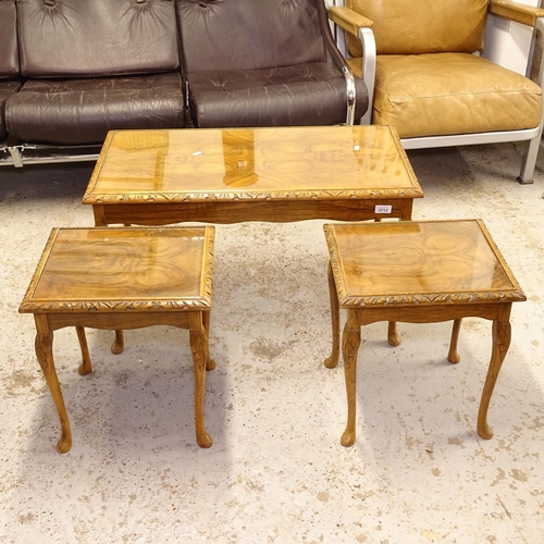 2712 - A rectangular walnut nest of 3 occasional tables, L79cm