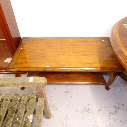 2729 - A rectangular rosewood 2-tier coffee table, with cabriole legs, W120cm, H42cm, D62cm