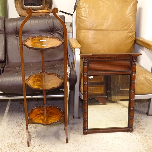 2731 - A 1930s 3-tier folding cake stand, and an Antique mahogany mirror, W44cm, H60cm