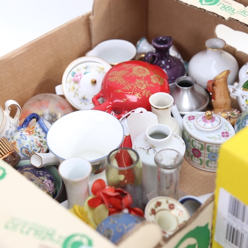 746 - 2 boxes of miniature ornaments, including teapots, vases and ginger jars