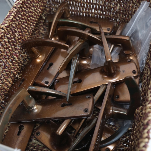 759 - 16 1940s/1950s door handles, and a printed silk picture of the Prince of Wales