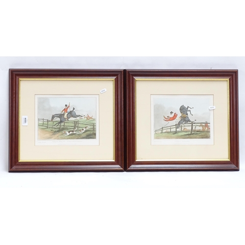 1604 - A pair of coloured engravings, hunting studies, and 3 prints, dog studies, framed (5)