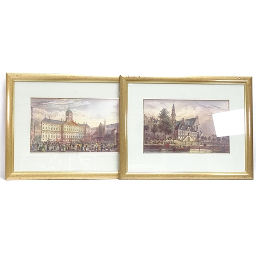 1616 - A set of 4 coloured prints, studies of 18th century river and town scenes, 52cm x 32cm, gilt-framed