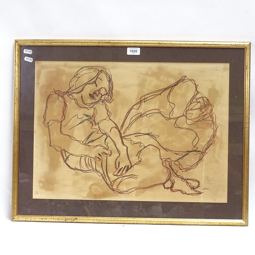 1626 - A pencil and crayon drawing, a study of a child, indistinctly signed, 57cm x 40cm, framed