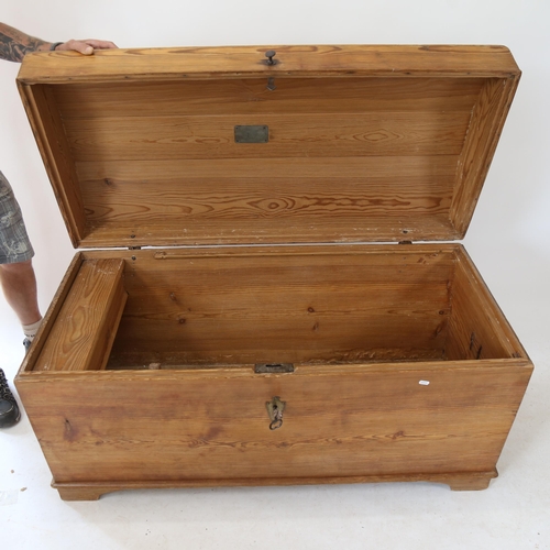 2262 - A large Antique Continental pine dome-top coffer (1 hinge A/F), L125cm, H71cm, D64cm