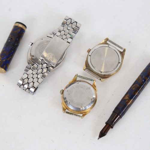 1001 - 3 Vintage wristwatches, and a Watermans fountain pen, makers include Rado 909, Bucherer automatic et... 