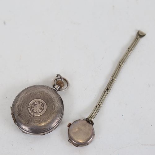 1004 - A silver-cased top-wind pocket watch, and a silver-cased wristwatch (2)