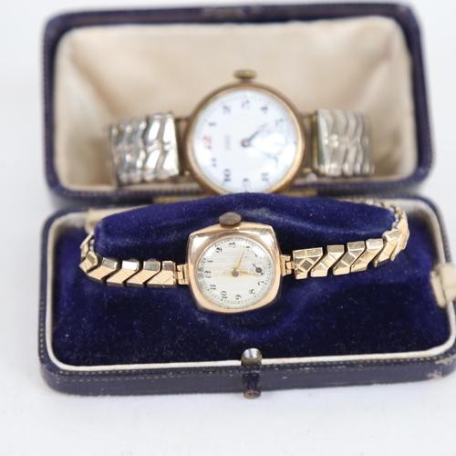 1017 - A lady's Vintage 9ct gold-cased mechanical wristwatch, working order, 18.2g gross, and a Vintage Hin... 