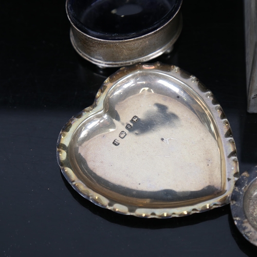 1055 - Various silver, including pair of Victorian heart-shaped pin dishes, and Victorian clover dish, 3.1o... 