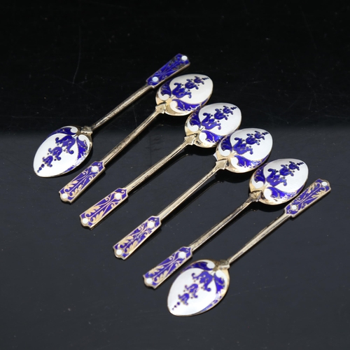 1062 - A set of 6 Elizabeth II vermeil silver and enamel coffee spoons, by Turner & Simpson Ltd, hallmarks ... 