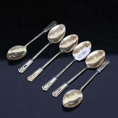 1062 - A set of 6 Elizabeth II vermeil silver and enamel coffee spoons, by Turner & Simpson Ltd, hallmarks ... 